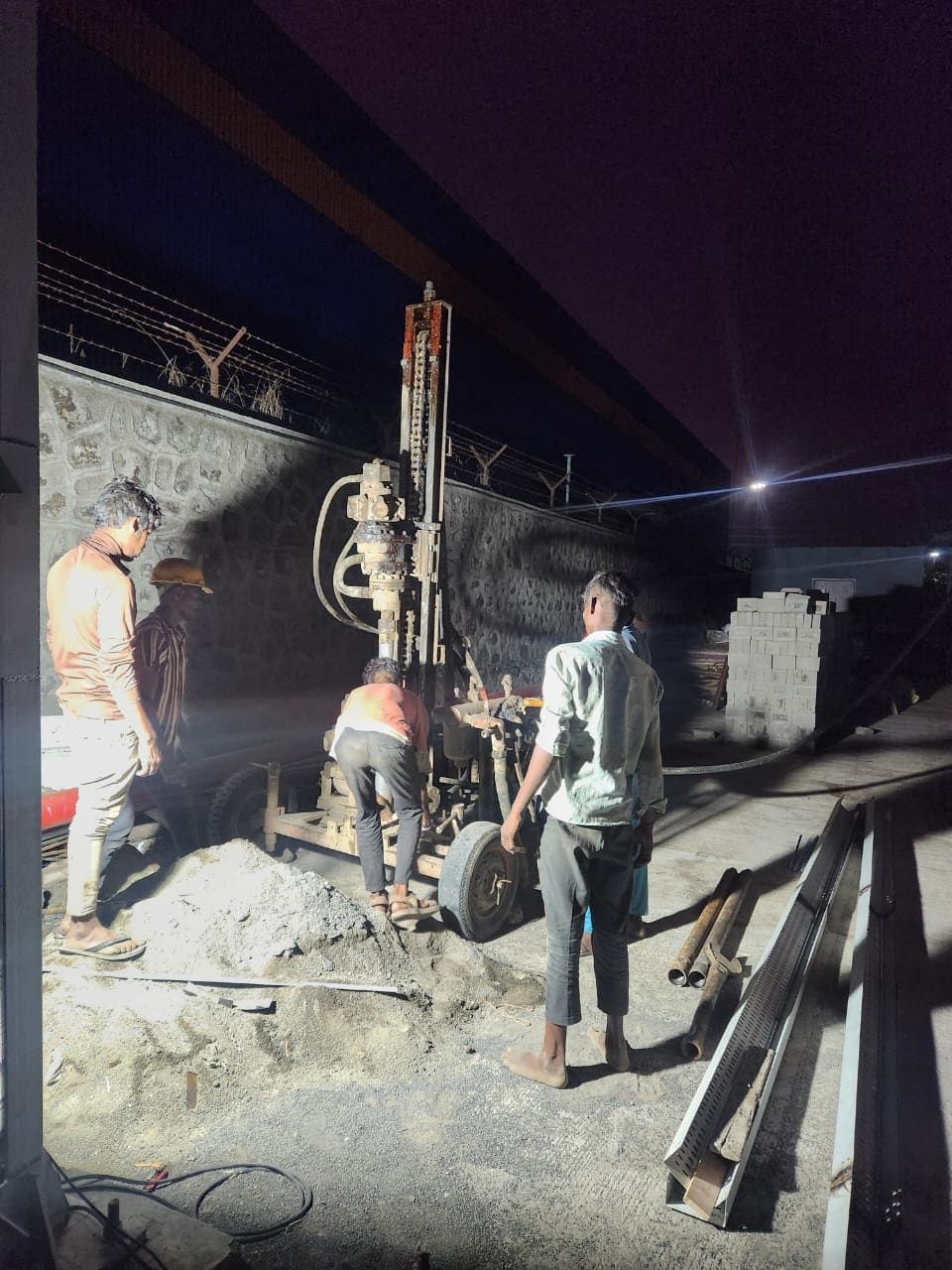 A bore earthing pit under construction at a DG installation